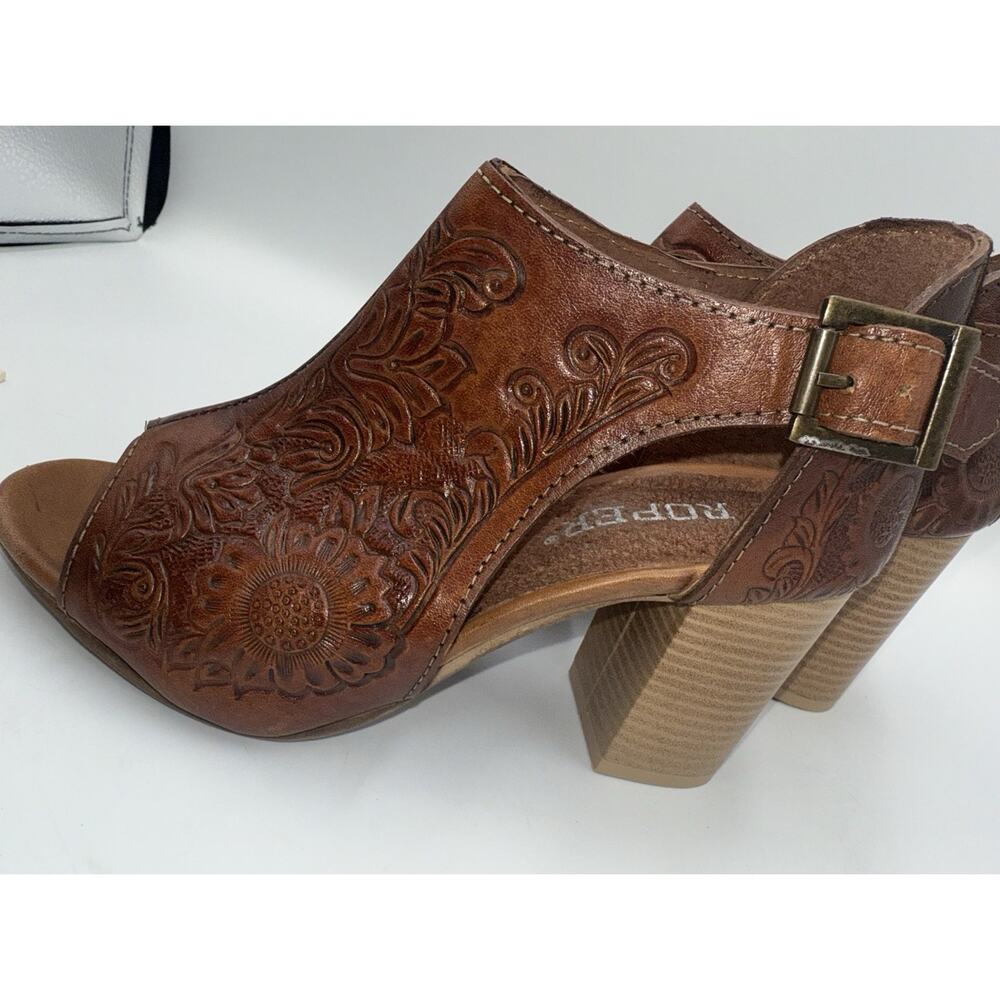 Roper Mika Floral Embossed Peep Toe Zippered Shootie Pumps Womens Size 5 - Picture 11 of 16